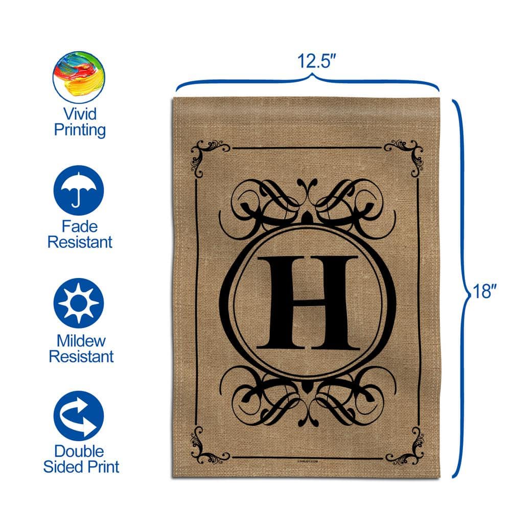 Monogram Letter H Black and Beige Garden Flag