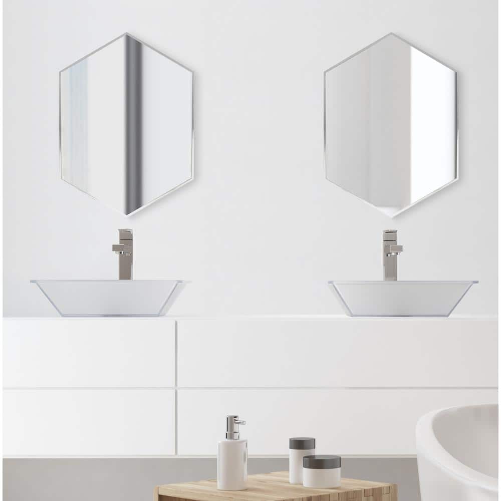 31" Sophisticated Silver Beveled Hexagon Wall Mirror