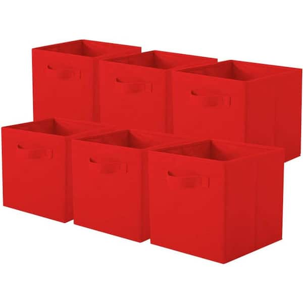 11 in. H x 10.5 in. W x 10.5 in. D  Red Fabric Collapsible Cube Storage Bin, Pack of 6