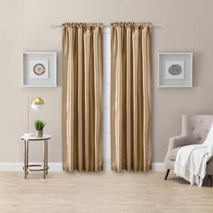 Luna Faux Silk 100 in. W x 63 in. L Polyester Room Darkening Curtain Panels in Taupe