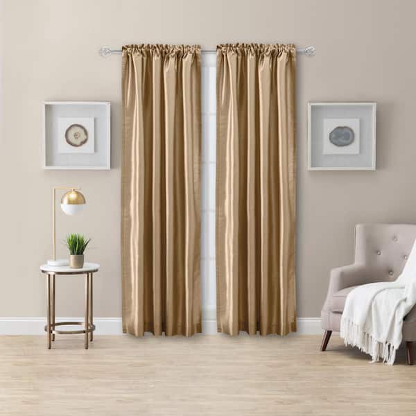Ellis Curtain Luna Faux Silk 100 in. W x 63 in. L Polyester Room Darkening Curtain Panels in Taupe