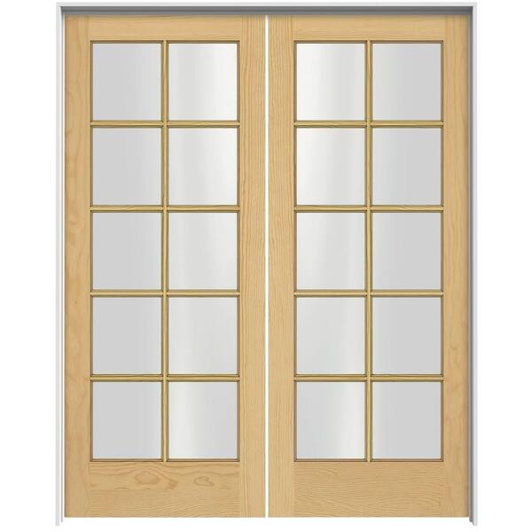 JELD-WEN Woodgrain 10-Lite Unfinished Pine Prehung Interior French Double Door with Primed Jamb-DISCONTINUED