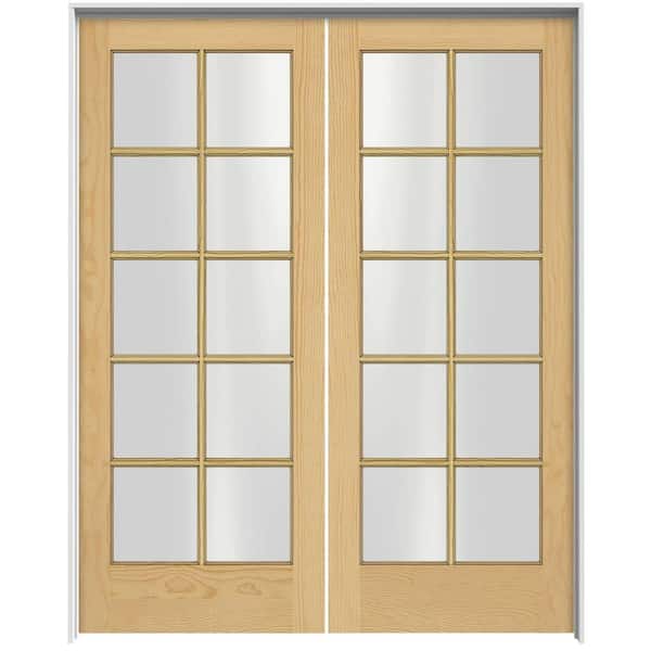 JELD-WEN Woodgrain 10-Lite Unfinished Pine Prehung Interior French Double Door with Primed Jamb-DISCONTINUED