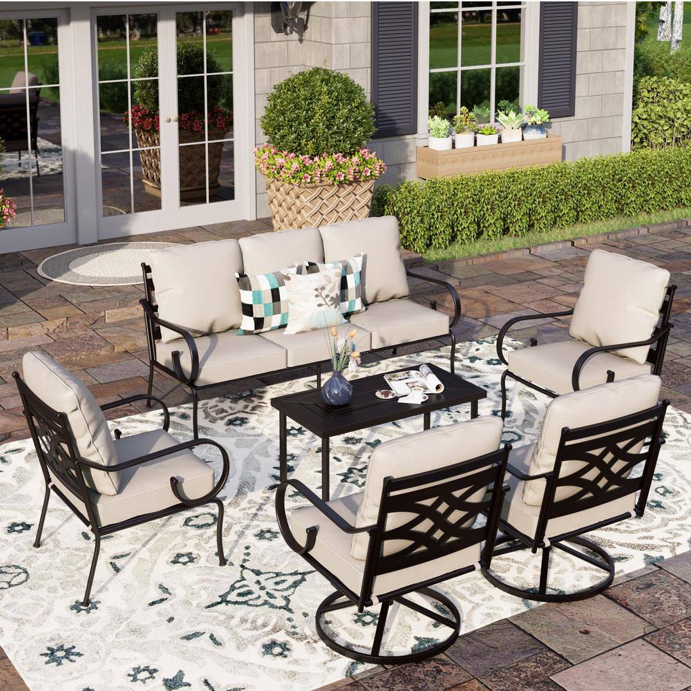 PHI VILLA 7 Seat 6Piece Black Metal Steel Outdoor Patio Conversation