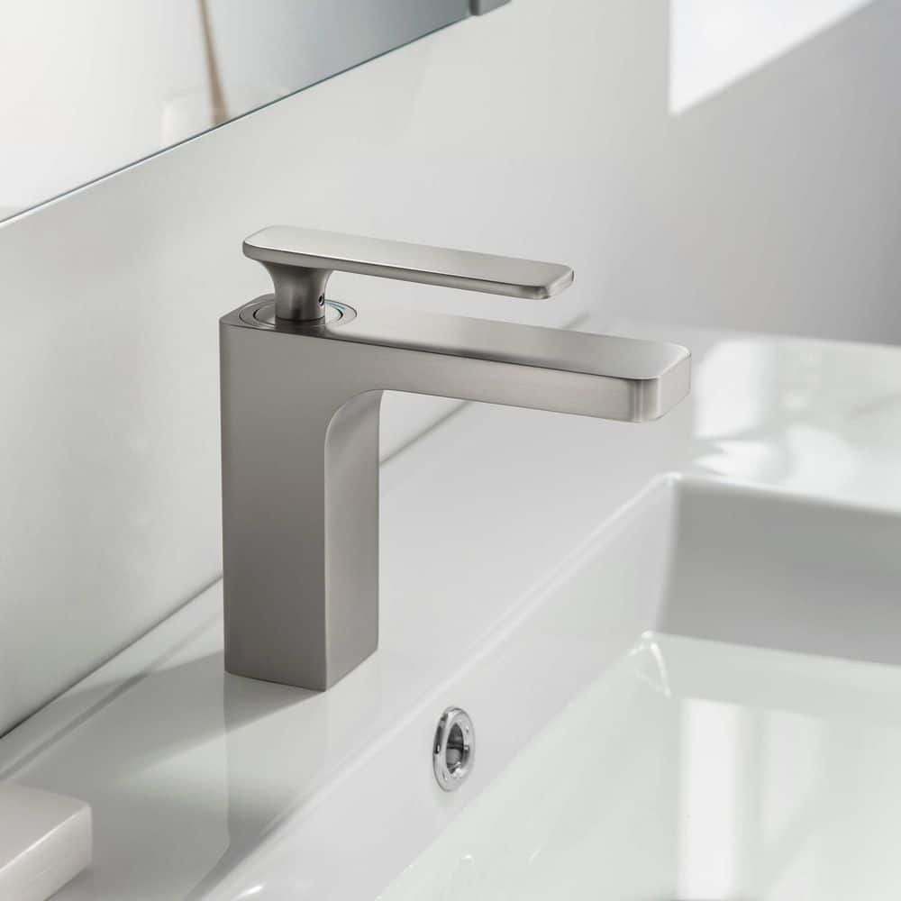 Brushed Nickel Single-Handle Modern Bathroom Faucet with Pop-Up Drain