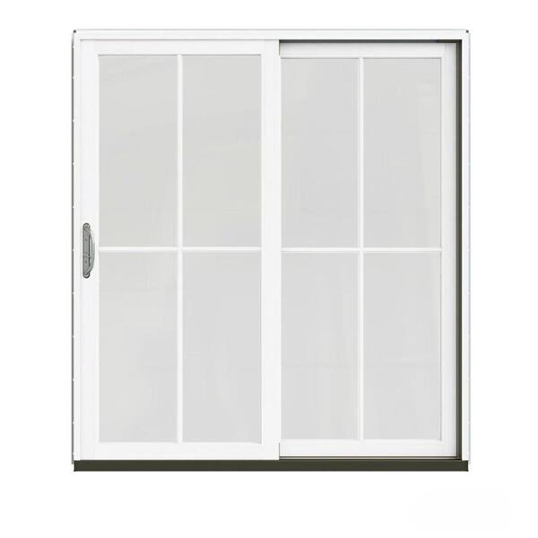 JELD-WEN 72 in. x 80 in. W-2500 Contemporary Desert Sand Clad Wood Right-Hand 4 Lite Sliding Patio Door w/White Paint Interior