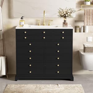 36 in. Freestanding Black Bath Vanity with White Resin Sink Combo Top with 2 Drawers and Soft Closing Doors