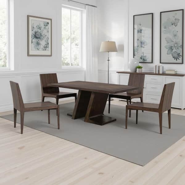 Hols Modern & Contemporary Espresso Brown Wood 30 in. Pedestal Base Dining Table Seats 6