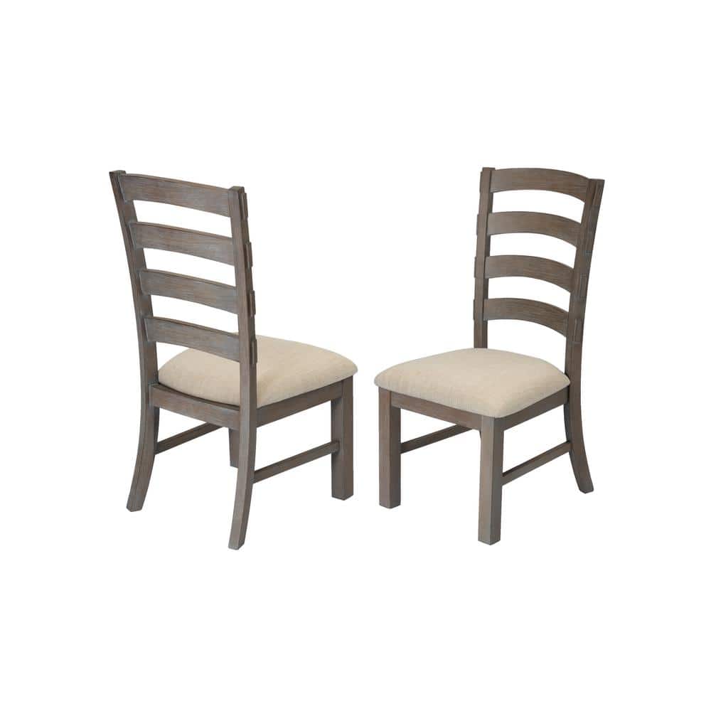 Rustic Trestle 9-Piece Dining Set with Beige Linen Chairs