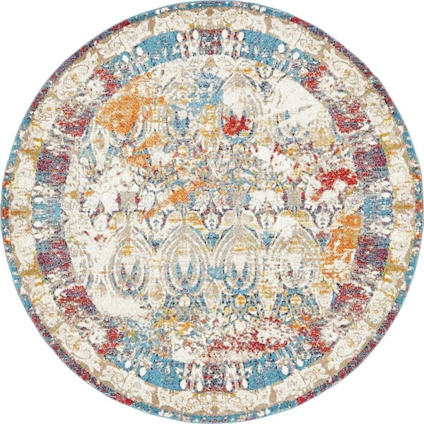Unique Loom Rosso Vivaldi Multi 8' 0 x 8' 0 Round Rug