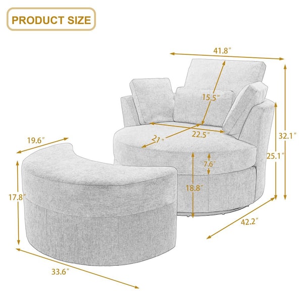 Uixe Ivory Boucle Polyester Upholstered Swivel Accent Barrel Chair