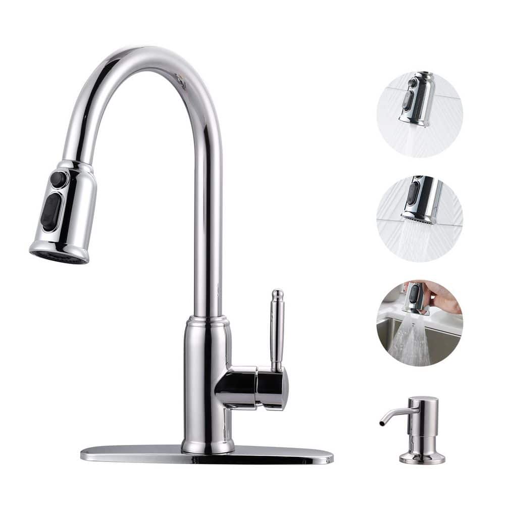 Elegant Stainless Steel Single-Handle Pull Down Sprayer Kitchen Faucet with Soap Dispenser in Chrome price history on PriceWatchPro