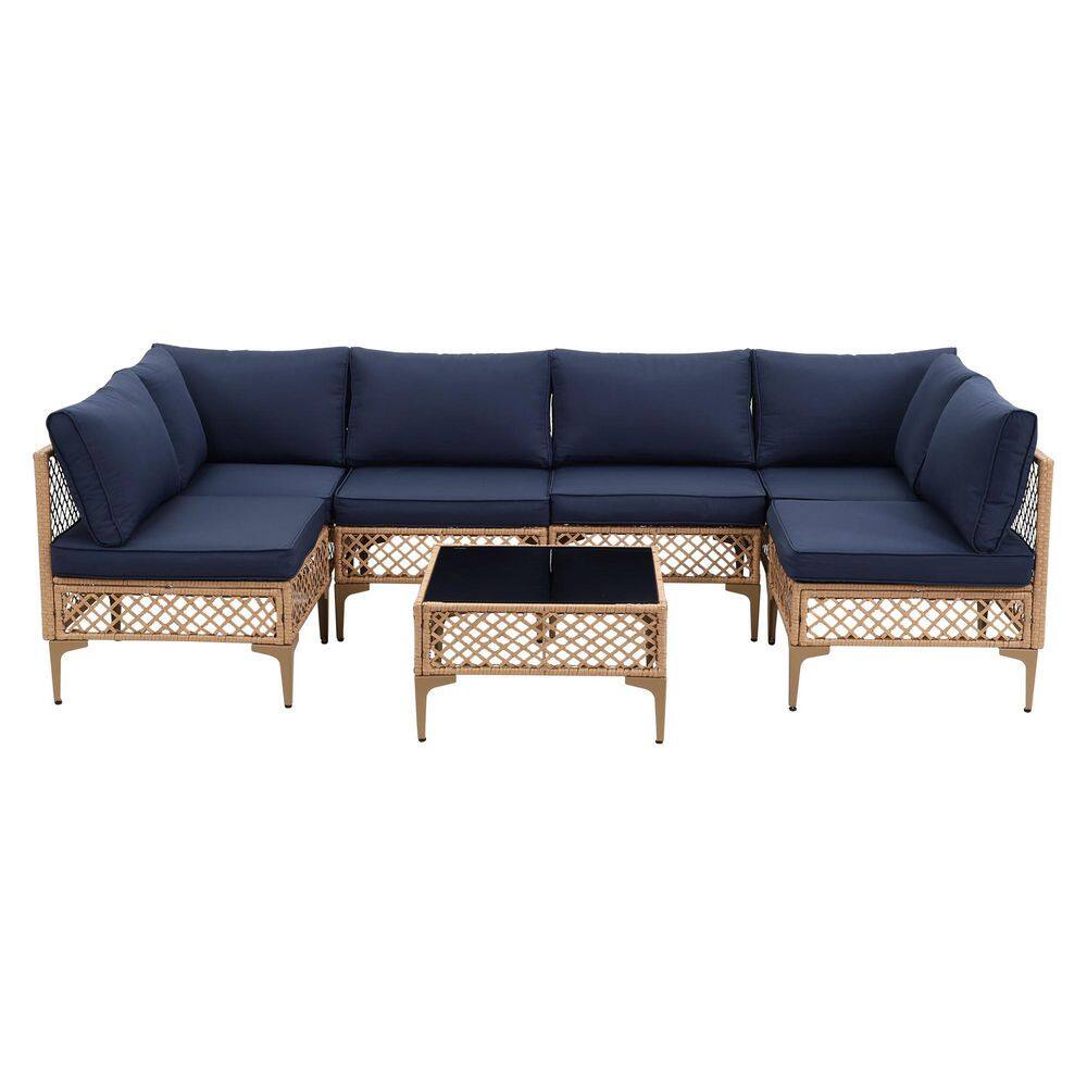 7-Piece Wicker Patio Conversation Set with Blue Cushions price history on PriceWatchPro