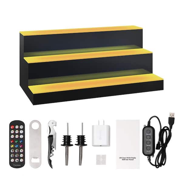 SKYSHALO LED Lighted Liquor Bottle Display, 10 in. H x 12 in. W 18-Bottle Multi-Colored Acrylic LED Liquor Bottle Display Shelf