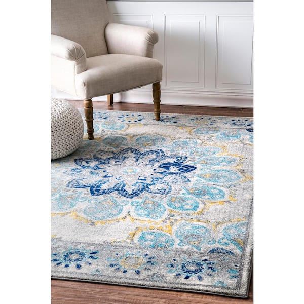 Kiyoko Vintage Floral Blue 4 ft. x 6 ft. Area Rug