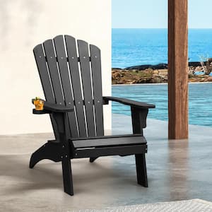 Black Polystyrene Composite Adirondack Chair With Cup Holder