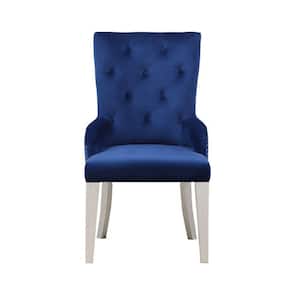 Varian Blue Fabric and Antique Platinum Fabric Armless Side Chair Set of 2