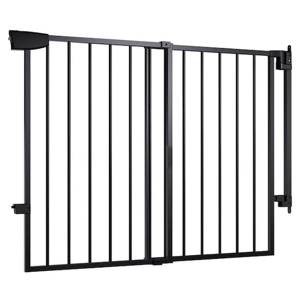 Auto-Close Safety Pet Gate with Large Walk through Door No Bottom Bar Design 29.7 in. 46.5 in. W Black Fence Panel Steel