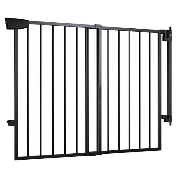 Auto-Close Safety Pet Gate with Large Walk Thru Door No Bottom Bar Design 29.7-46.5 in. W, Black