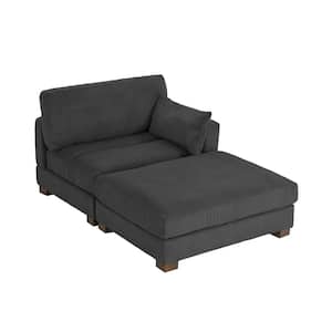 Modern Right Armrest Gray Corduroy Fabric Upholstered Sectional Chaise Longue with Ottoman