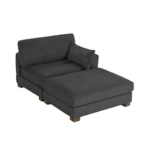 Modern Right Armrest Gray Corduroy Polyester Upholstered Sectional Chaise Lounge with Ottoman