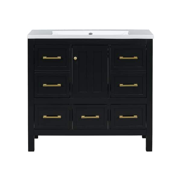 36 in. W x 18 in. D x 34 in. H Single Sink Freestanding Bath Vanity in Black with White Resin Top