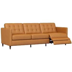 Lunete 93 in. W Tan Brown Square Arm Vintage Genuine Italian Leather Right-Facing Power Reclining Sofa (Seats 3)