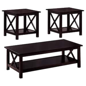 Briarcliff 3-Piece 48 in. Dark Merlot Large Rectangle Wood Coffee Table Set with Shelf