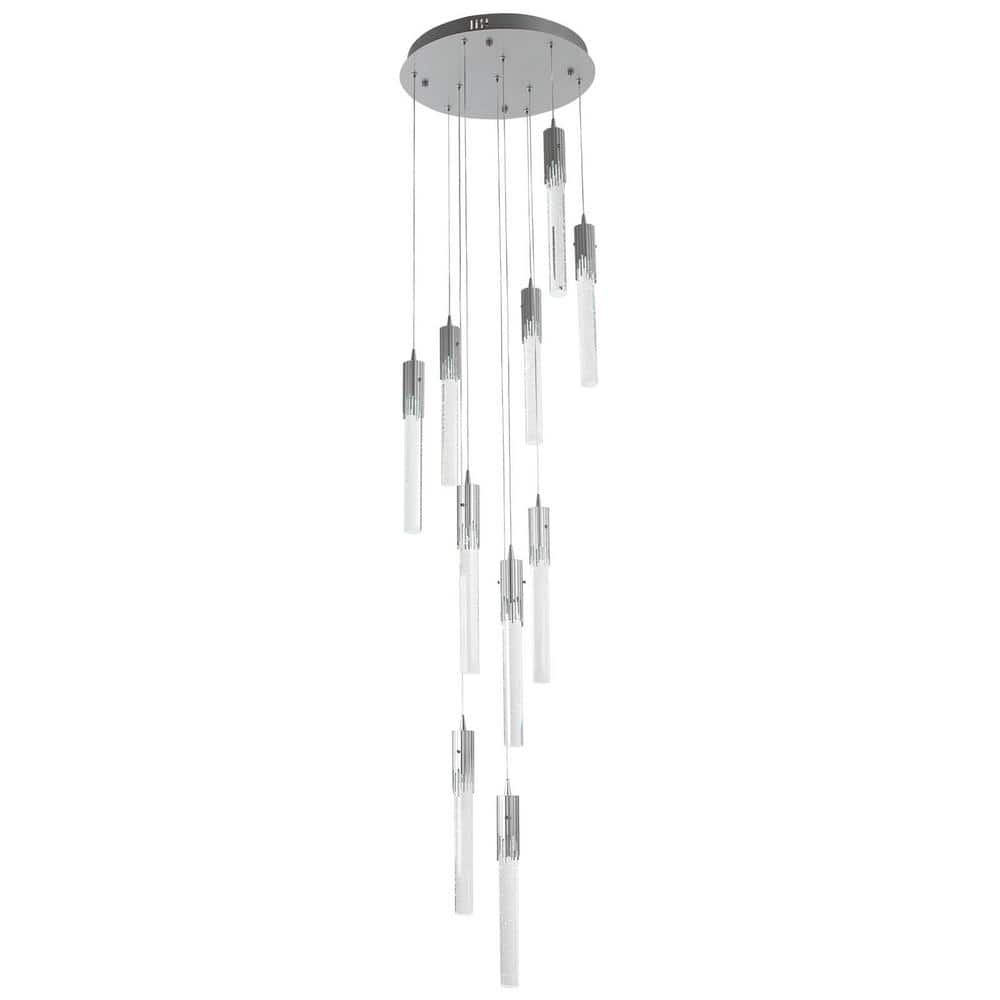 OUKANING 10-Light Integrated LED Silver Adjustable Long Attic