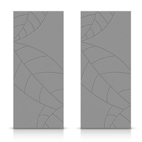 CALHOME 60 in. x 80 in. Hollow Core Light Gray Stained Composite MDF Interior Double Closet Sliding Doors