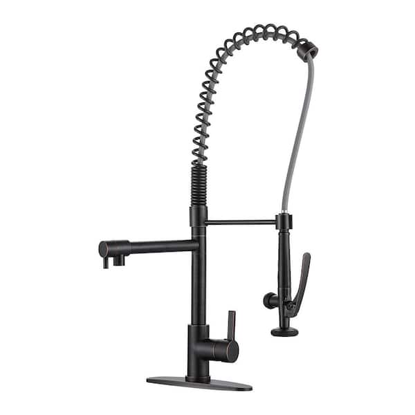 28.7 in. Single Handle Pull Down Sprayer Kitchen Faucet with 360 Degree Spout Swivel in Oil Rubbed Bronze