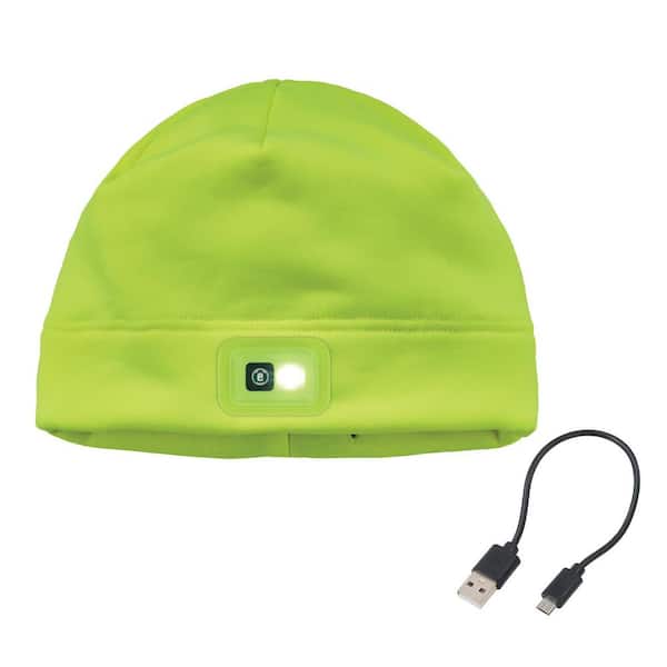 N-Ferno 6801 Lime Winter Skull Cap with LED Rechargeable Light