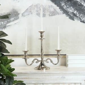 14 in. Silver Aluminum Scrolled Candelabra with 3 Candle Capacity