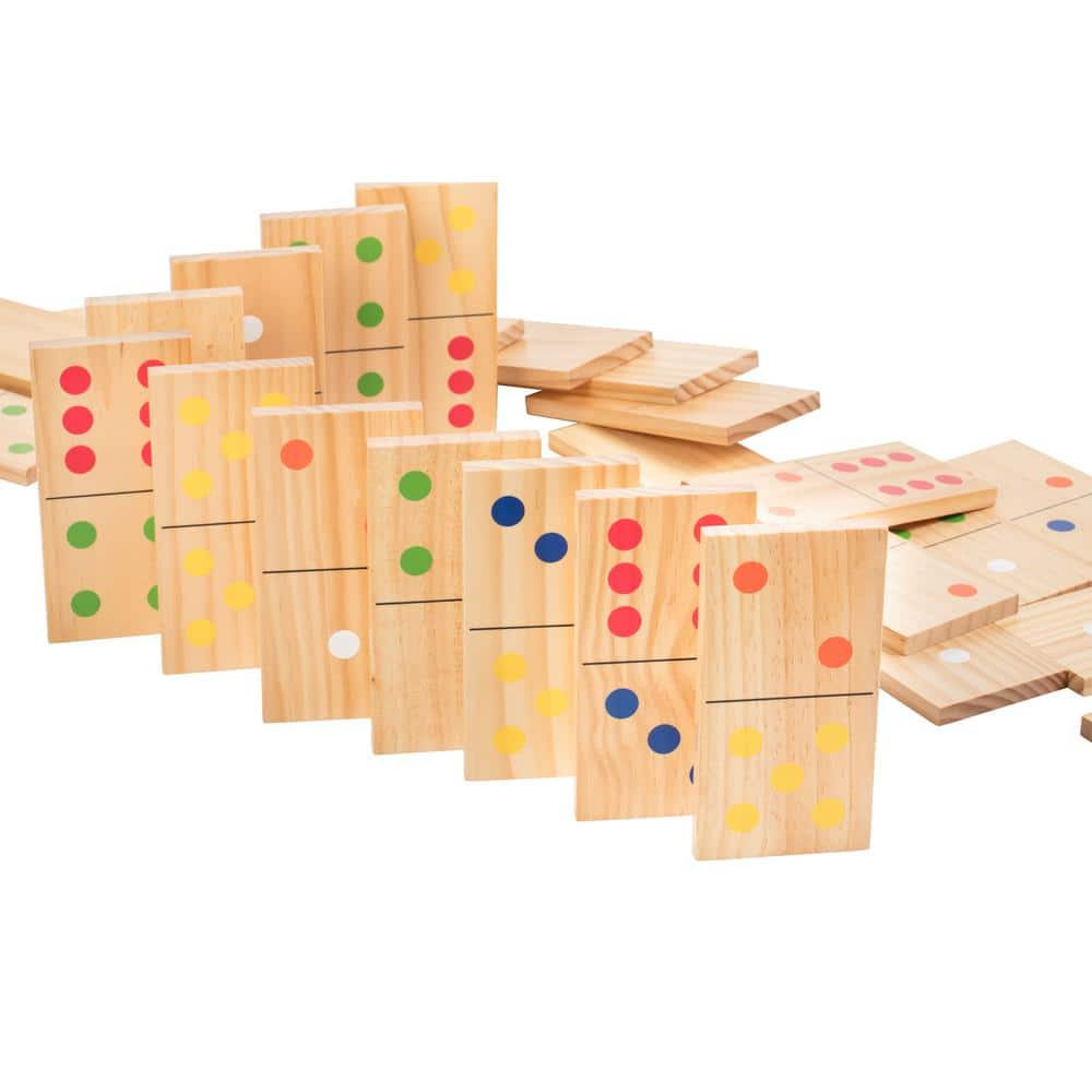 Colored Wooden Building Block Dominoes, Tumbling Tower Game with 2 Dice (48  Pieces)