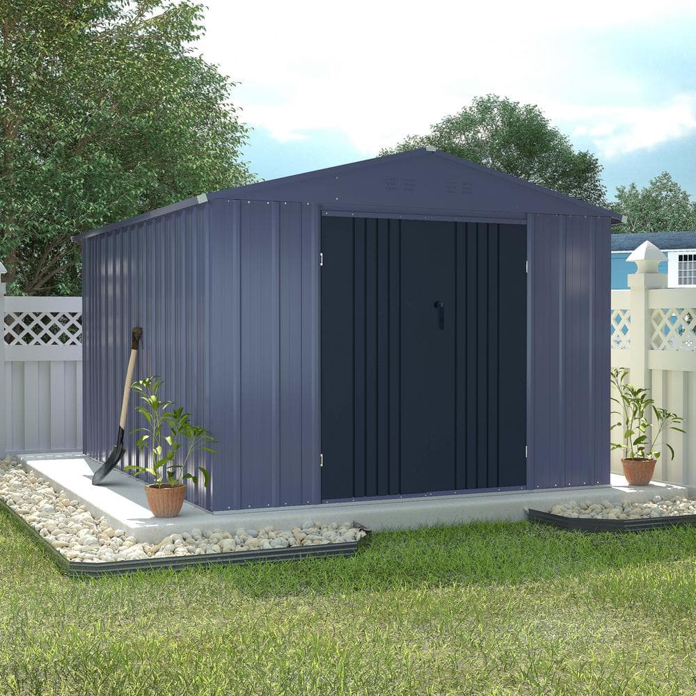 VEIKOUS 8 ft. W x 12 ft. D Outdoor Metal Storage Shed in Gray (96