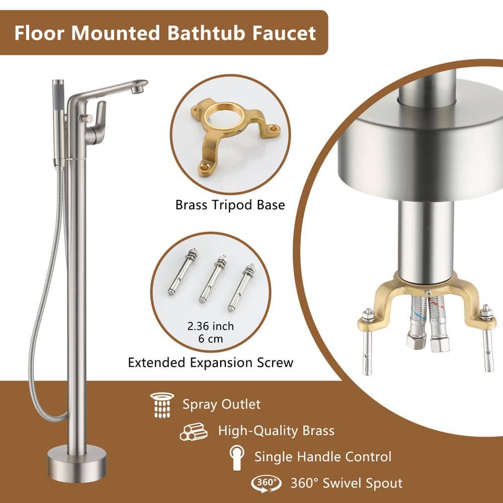 Brushed Nickel Freestanding Bathtub Faucet with Handshower