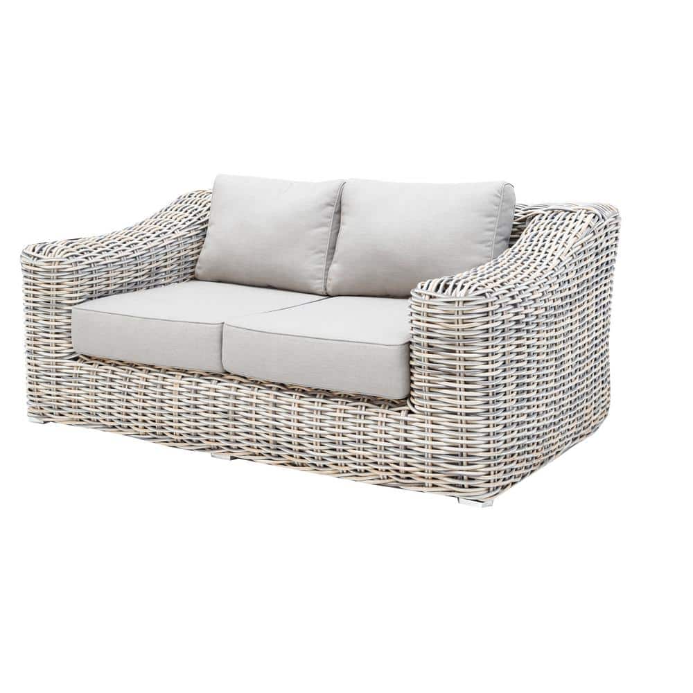 Hawaii 1-Piece Wicker Outdoor Loveseat with Olefin Light Grey Cushions