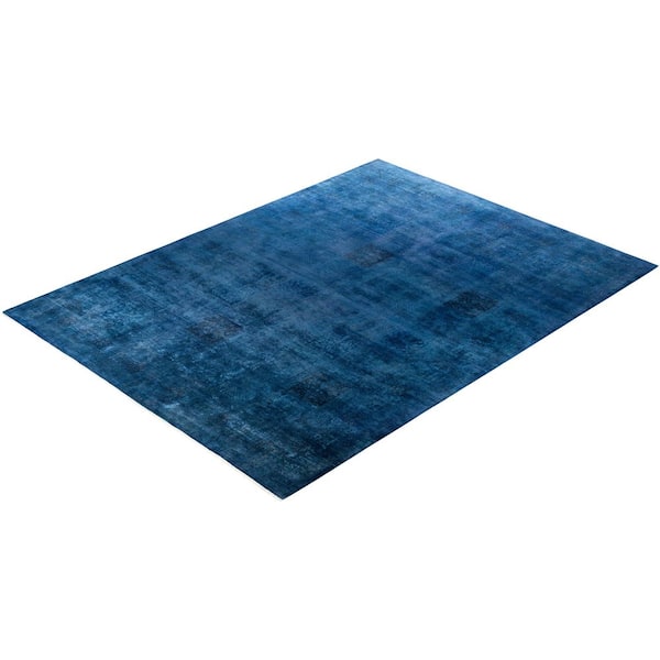 Overdyed Blue 10 ft. x 14 ft. Solid Wool Indoor Area Rug
