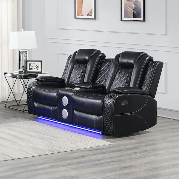 New Classic Furniture Orion II 78.75 in. Black Faux Leather 2-Seater Loveseat