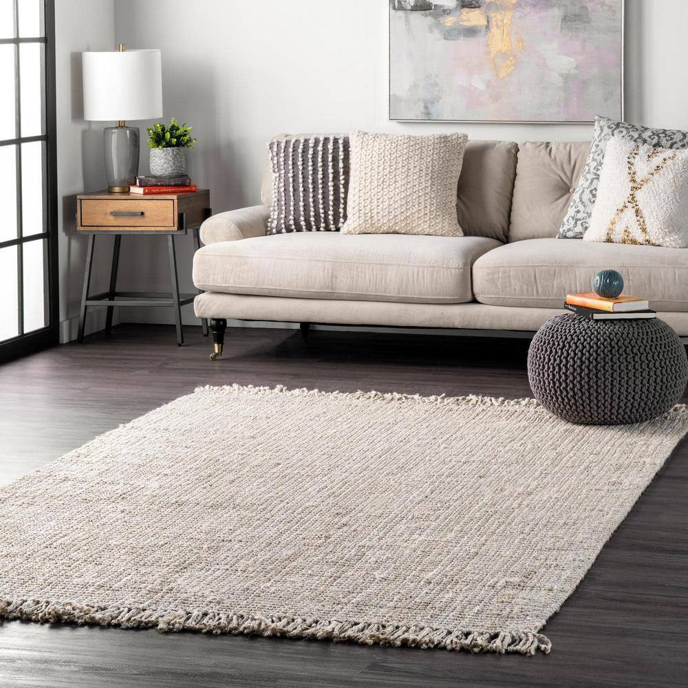 Handcrafted Bleach White Chunky Jute 8' x 10' Area Rug