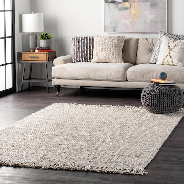 Natura Chunky Loop Jute Off-White 8 ft. Farmhouse Square Rug