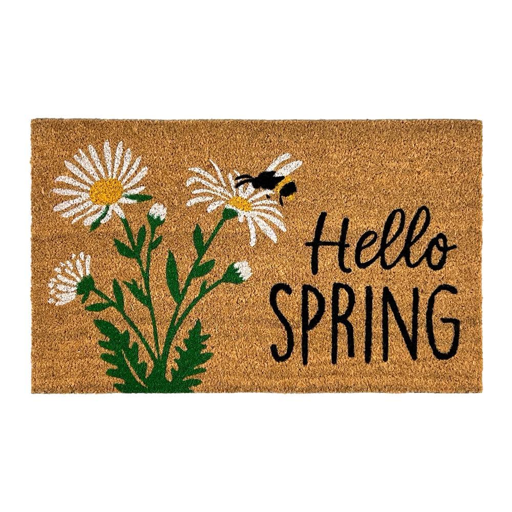 Welcome Hello Spring Natural 18 in. x 30 in. Coir Non-Slip Outdoor Door Mat