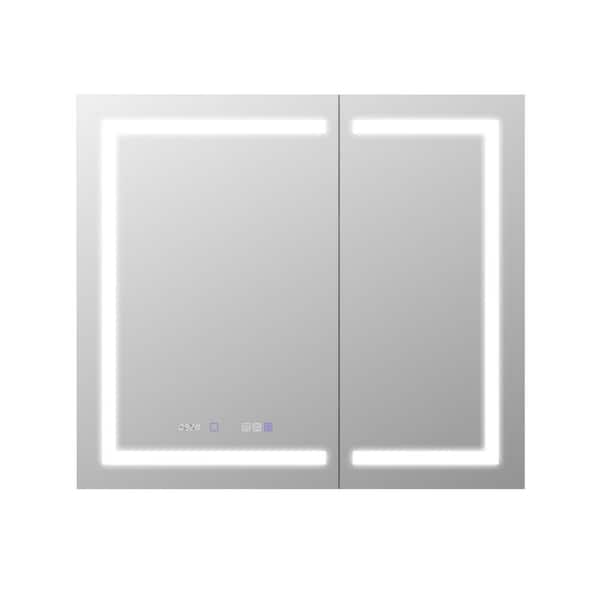 grossag 42 in. W x 36 in. H Rectangular Aluminum Recessed/Surface Mount LED Medicine Cabinet with Mirror Dual Outlet, Dual USB