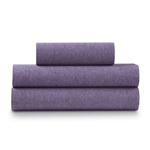 4-Piece Purple Heather Jersey Knit Queen Size Sheet Set