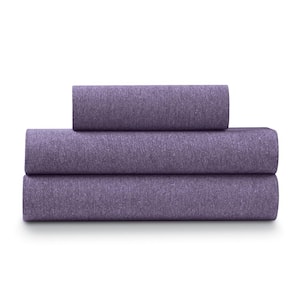 4-Piece Purple Heather Jersey Knit King Sheet Set