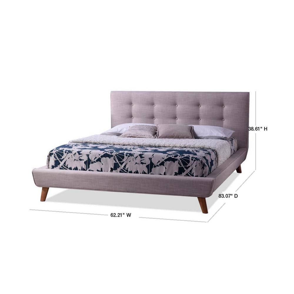 Beige Linen Tufted Upholstered Full Platform Bed with Wood Frame