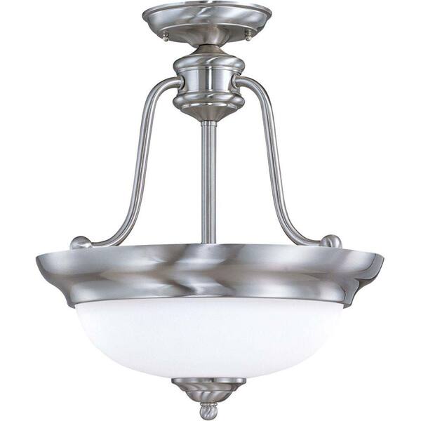 Glomar 3-Light Brushed Nickel Semi-Flush Mount Light Dome with Satin White Glass
