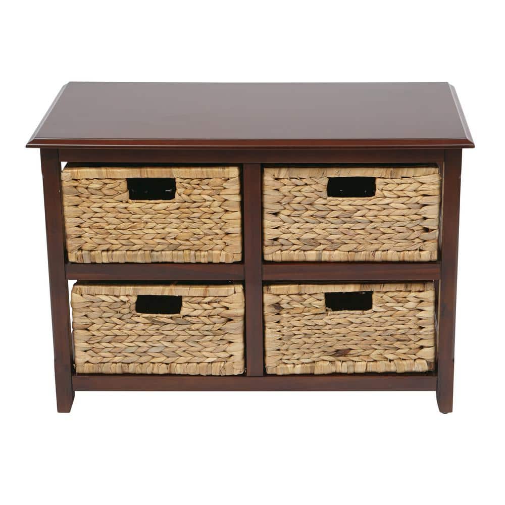 Espresso Finish 2-Tier Storage Tower with Natural Sea Grass Baskets