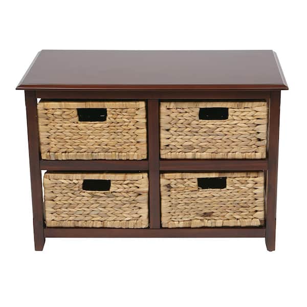 OSP Home Furnishings Seabrook Espresso 2-Tier Storage Unit with Natural Baskets
