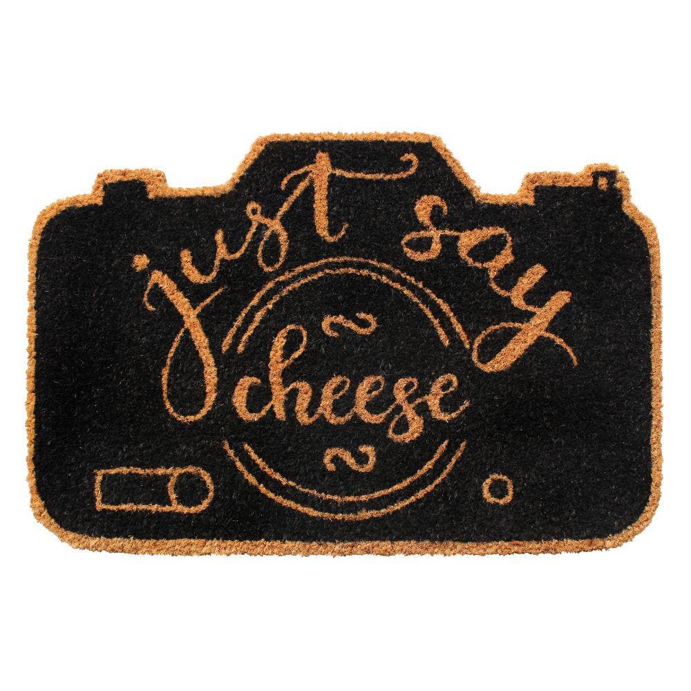 Welcome Just Say Cheese Black Natural 16 in. x 24 in. Coir Non-Slip Indoor 